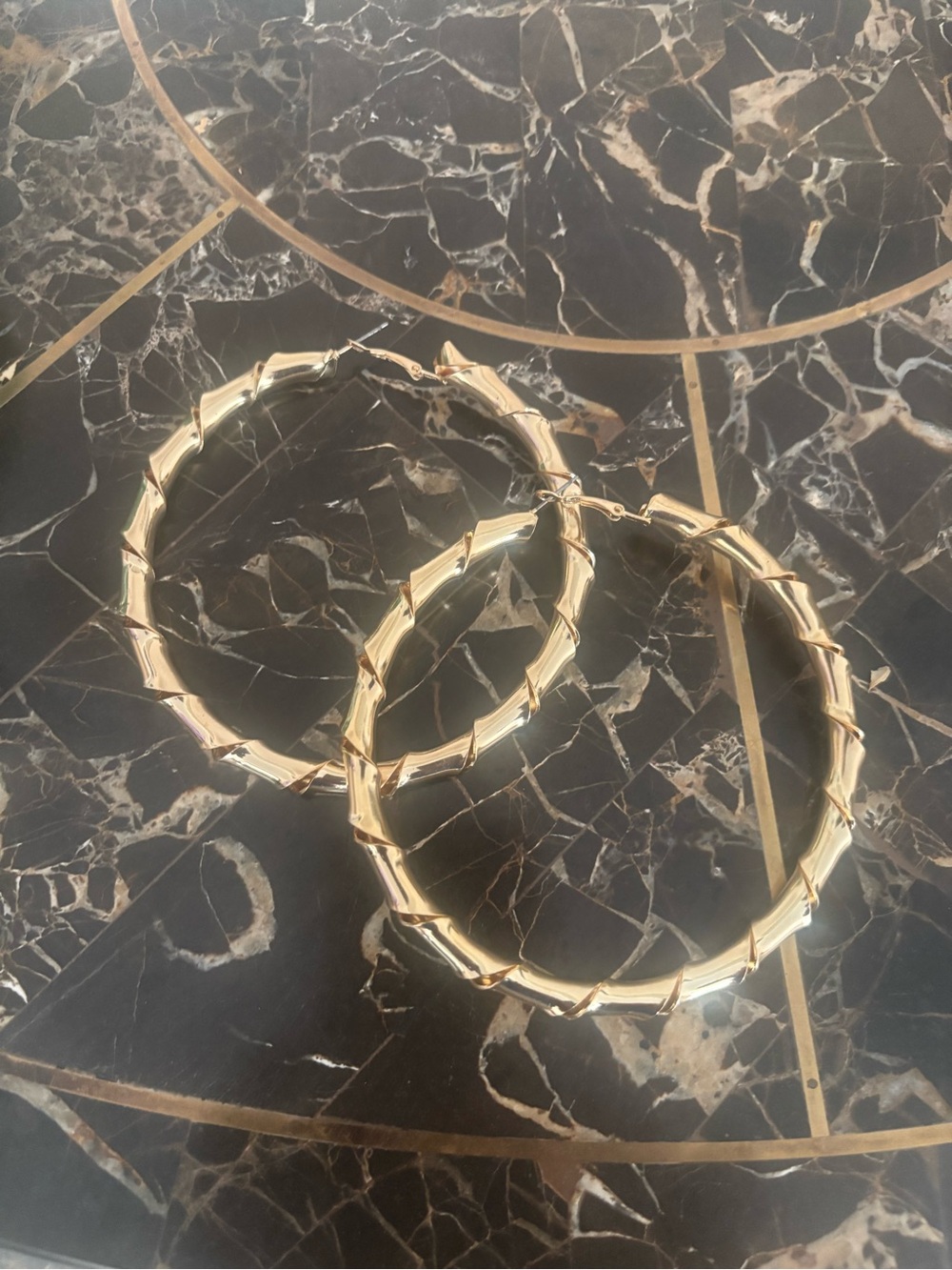 Gold Bamboo-Style Hoop Earrings - Women Jewelry